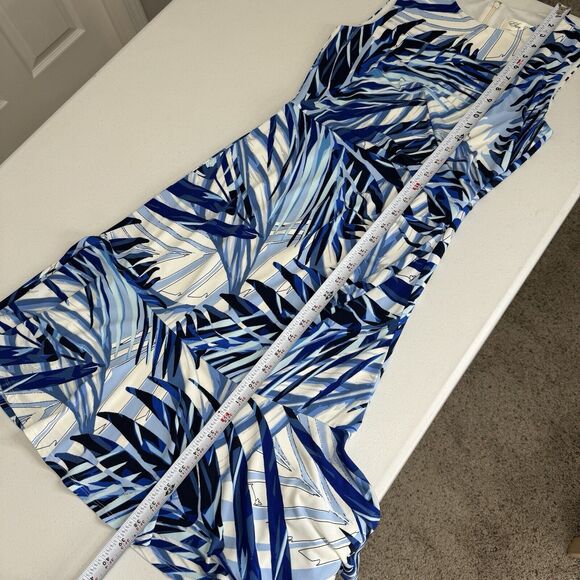 Eliza J Womens Dress 4 Blue Palm Leaf Jersey Knit Ruched Tropical Resort Vacay - Picture 6 of 12